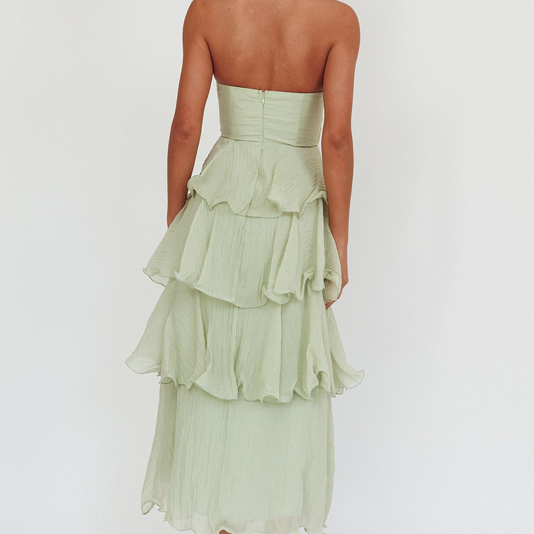 Giavana Strapless Layered Midi Dress Sage 2