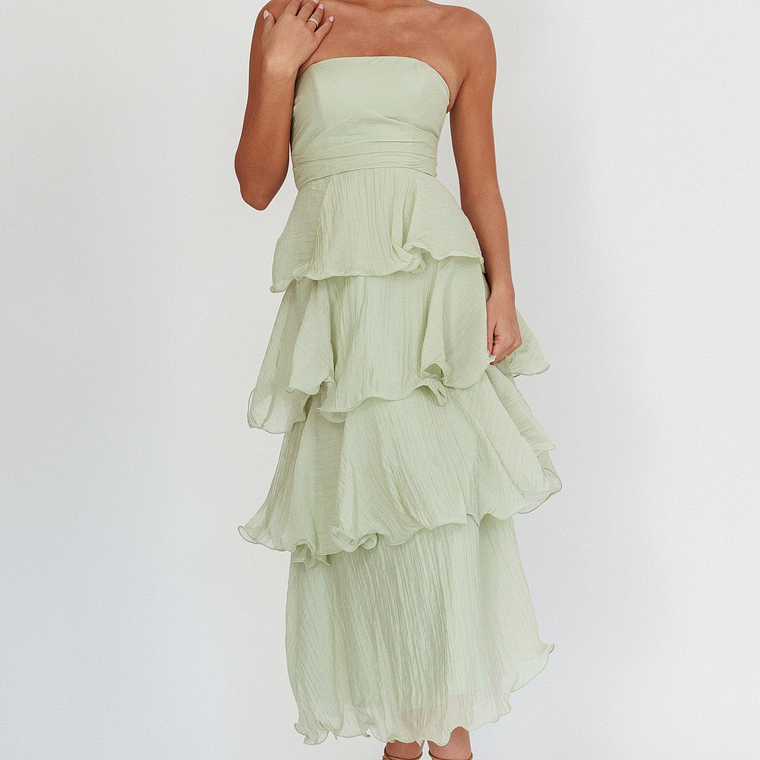 Giavana Strapless Layered Midi Dress Sage 3