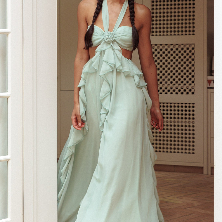 Santiago Cut-Out Ruffle Maxi Dress Sage 5