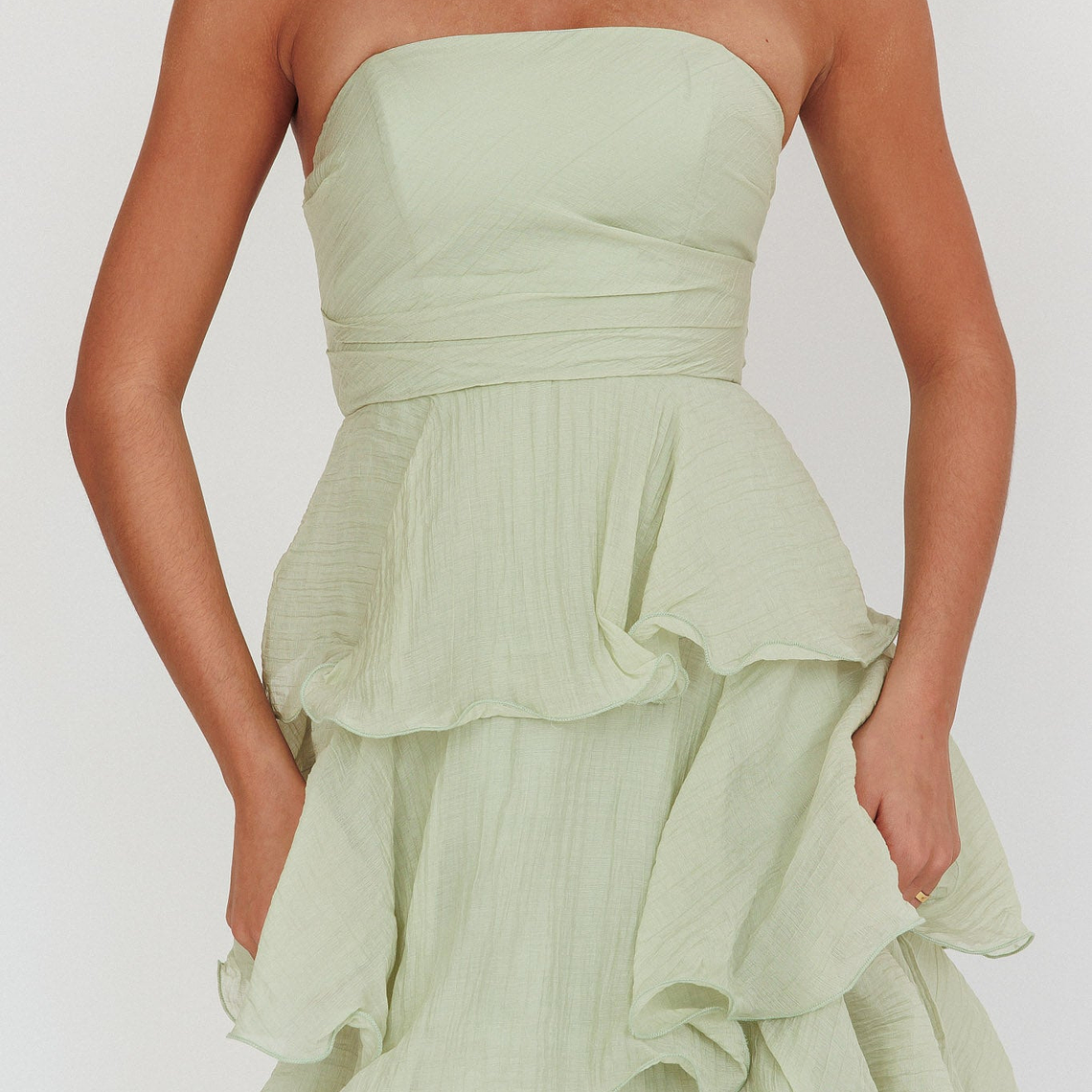 Giavana Strapless Layered Midi Dress Sage 4