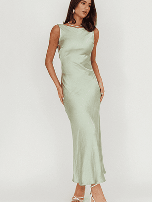 Carmine Satin Sleeveless Maxi Dress Sage