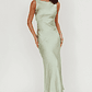 Carmine Satin Sleeveless Maxi Dress Sage - thumbnail 1
