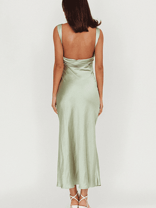 Carmine Satin Sleeveless Maxi Dress Sage