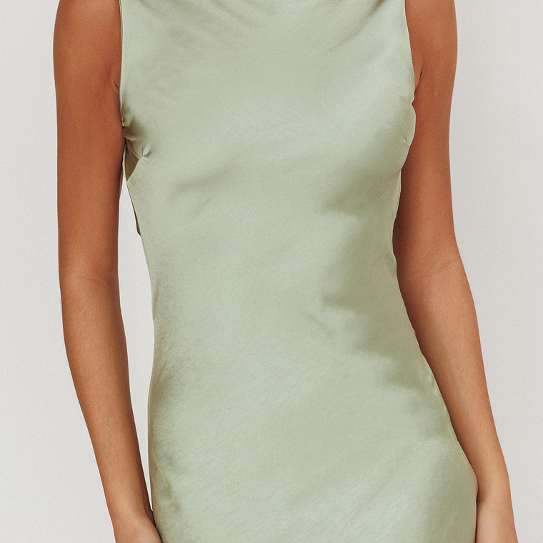 Carmine Satin Sleeveless Maxi Dress Sage 3
