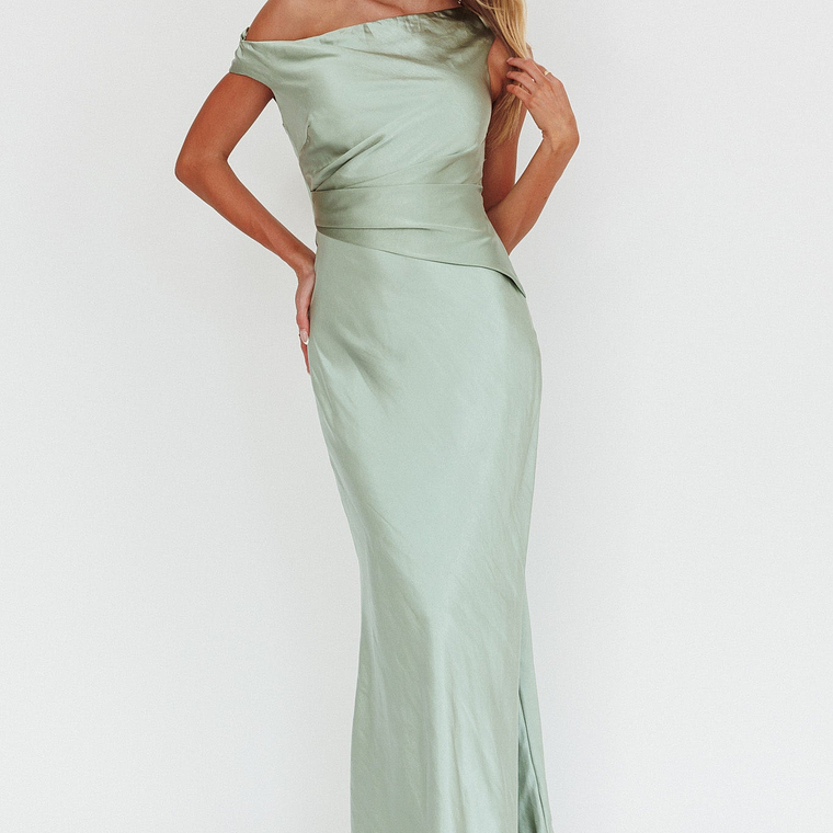 Twilight Asymmetric Neckline Maxi Dress Sage 1