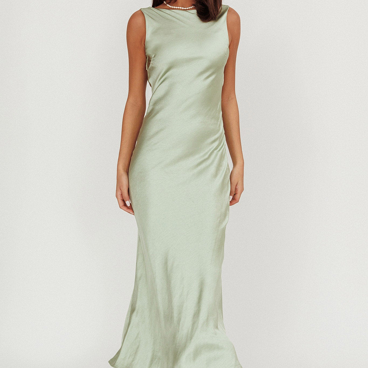 Carmine Satin Sleeveless Maxi Dress Sage 4