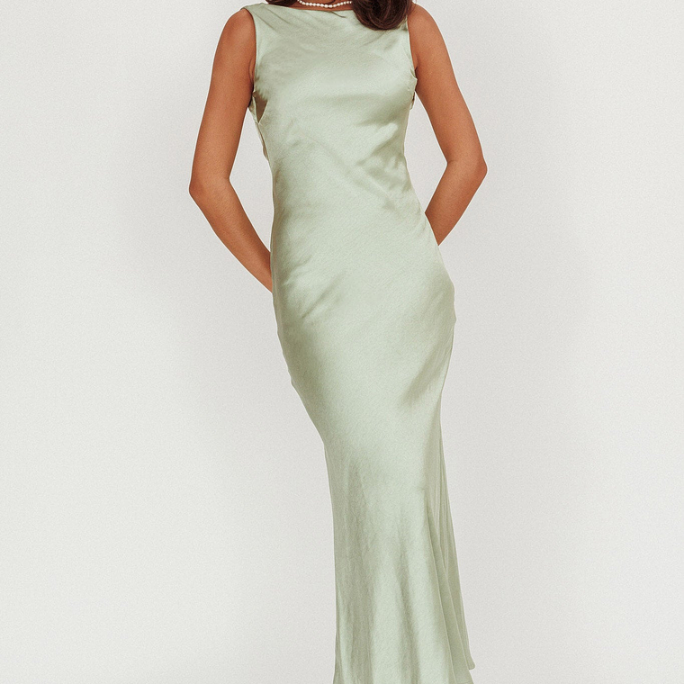 Carmine Satin Sleeveless Maxi Dress Sage 5