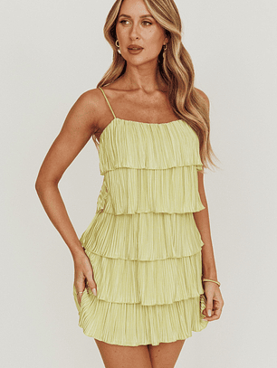 My Type Plisse Tiered Mini Dress Sage