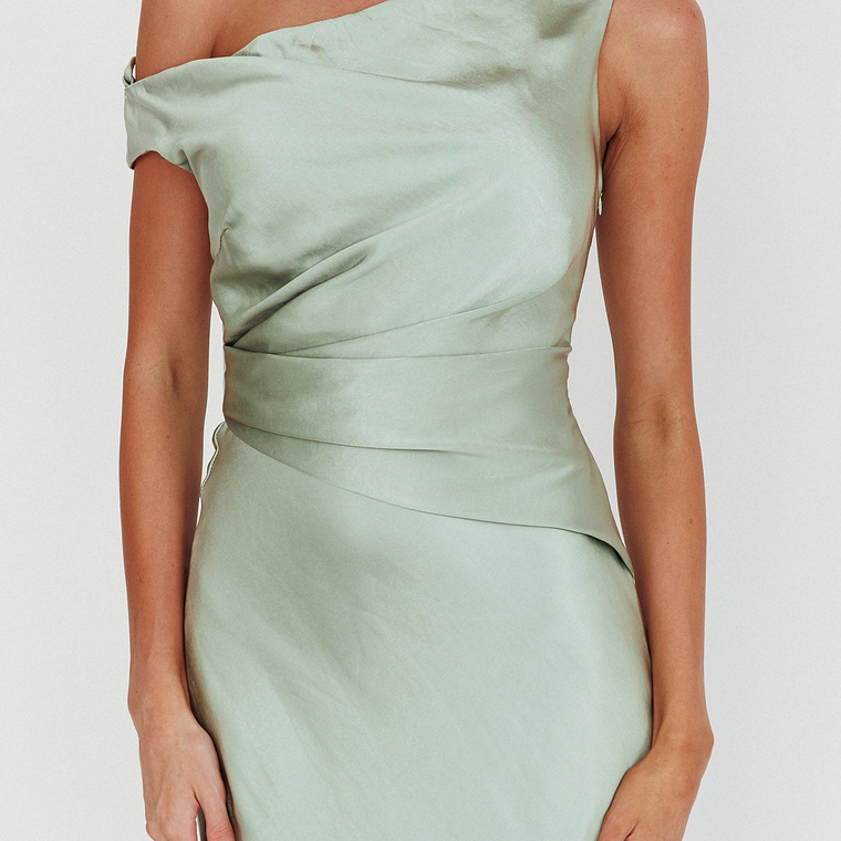 Twilight Asymmetric Neckline Maxi Dress Sage 3