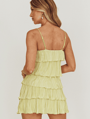 My Type Plisse Tiered Mini Dress Sage