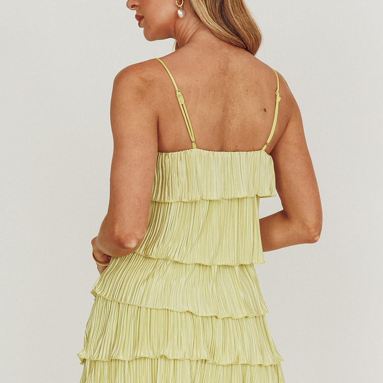 My Type Plisse Tiered Mini Dress Sage 2