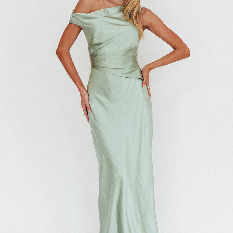 Twilight Asymmetric Neckline Maxi Dress Sage 5