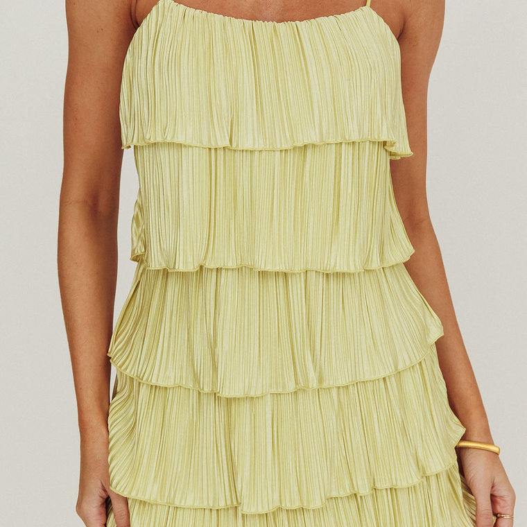 My Type Plisse Tiered Mini Dress Sage 4