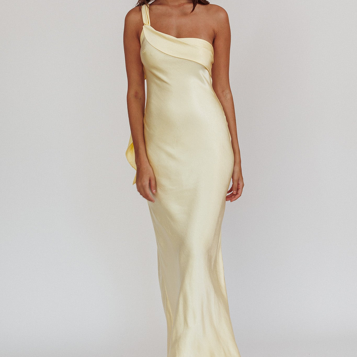 Carmel One-Shoulder Sash Maxi Dress Butter 1
