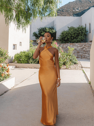 Italia Azure Crossover Halterneck Maxi Dress Sun