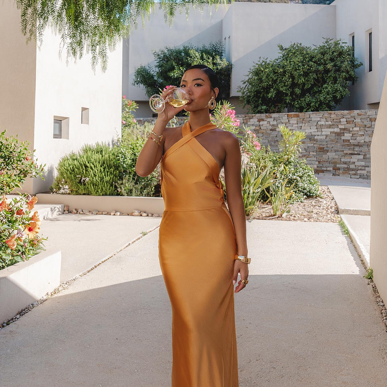 Italia Azure Crossover Halterneck Maxi Dress Sun 1