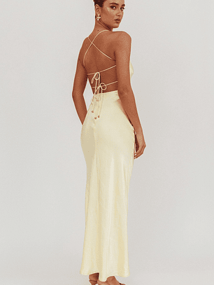 Dolce Life Backless Satin Maxi Dress Butter