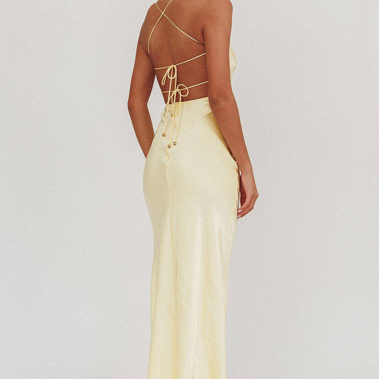 Dolce Life Backless Satin Maxi Dress Butter 2