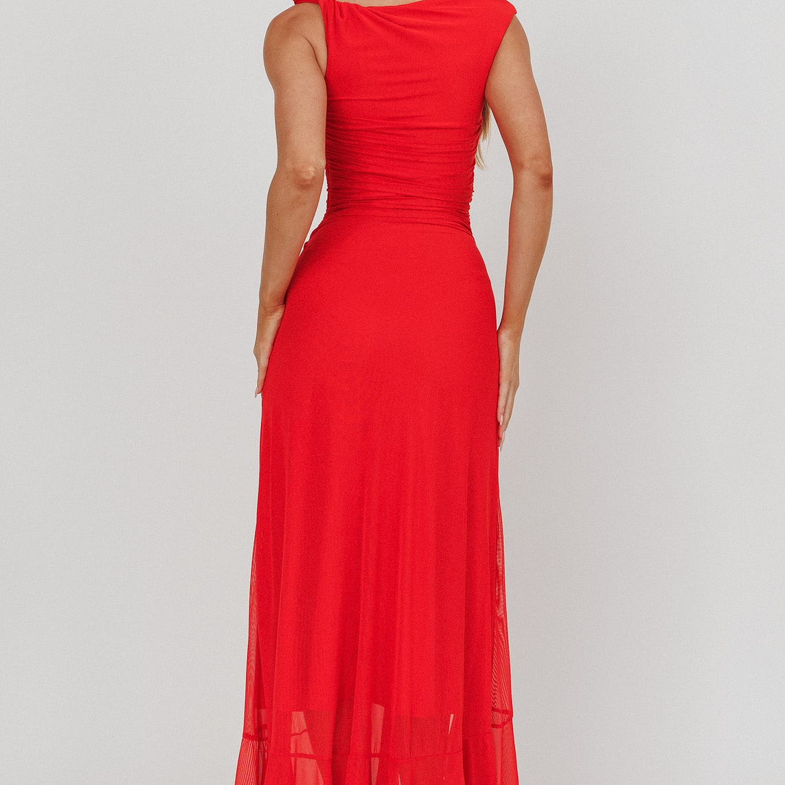 Moonlit Magic Asymmetric Neckline Maxi Dress Red 2