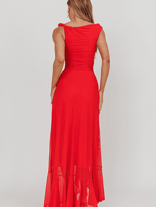 Moonlit Magic Asymmetric Neckline Maxi Dress Red