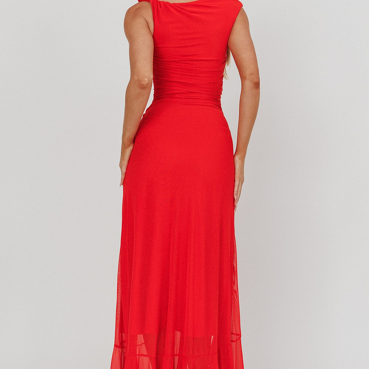 Moonlit Magic Asymmetric Neckline Maxi Dress Red 2