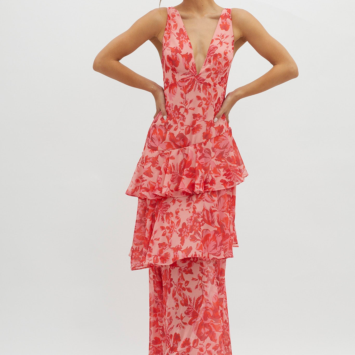 Veda Strappy Back Ruffle Midi Dress Floral Red 4