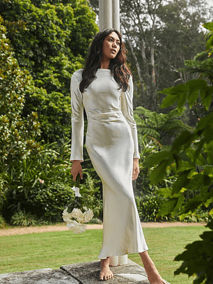 Loveland Cowl Back Midi Dress Oyster