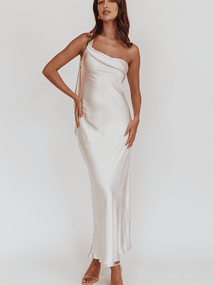 Carmel One-Shoulder Sash Maxi Dress Champagne