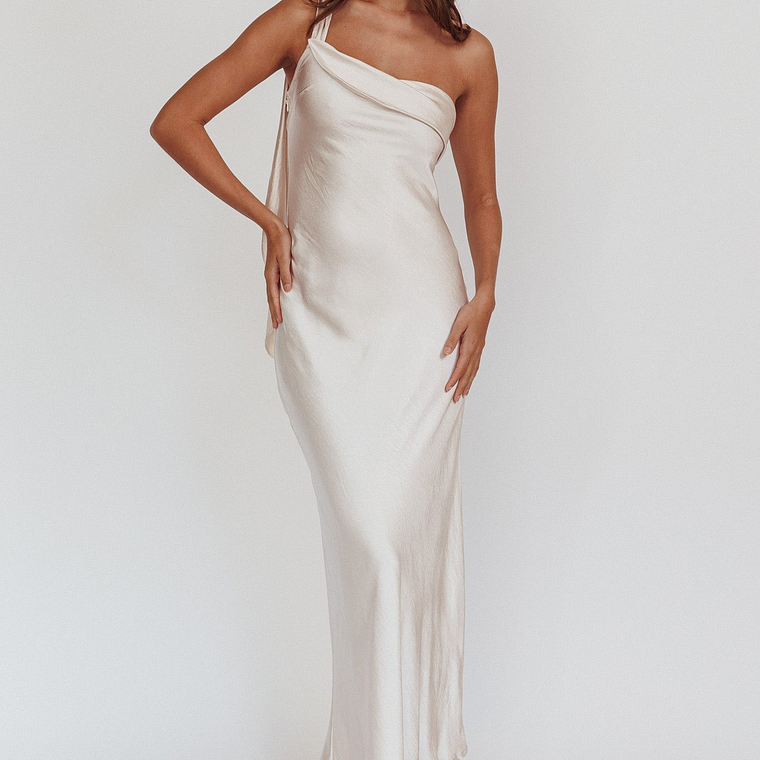 Carmel One-Shoulder Sash Maxi Dress Champagne 1