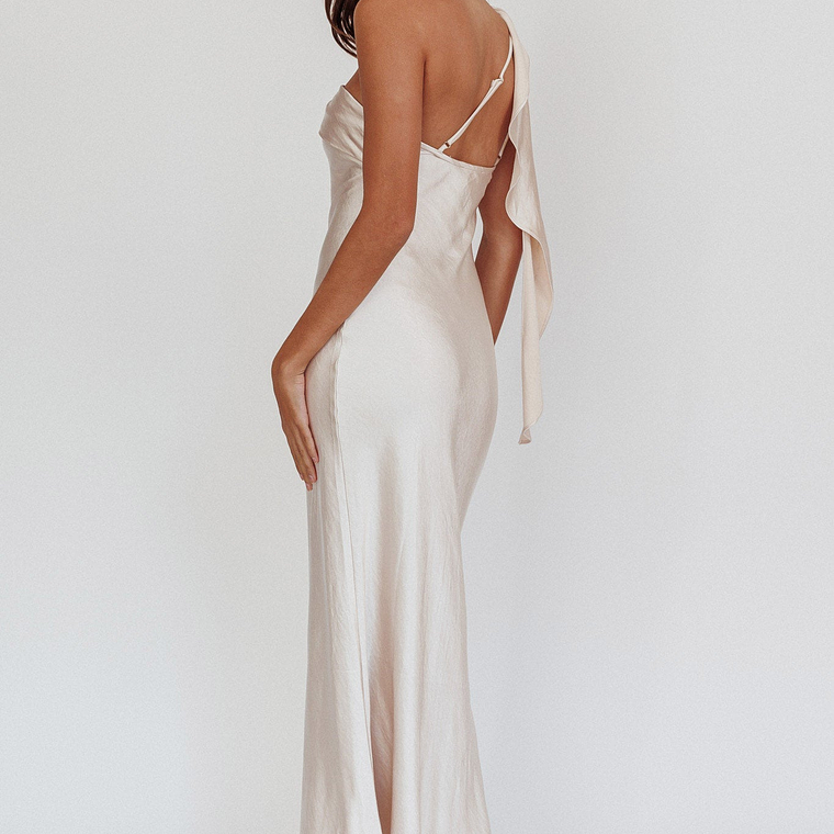 Carmel One-Shoulder Sash Maxi Dress Champagne 3