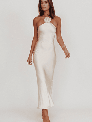 High Roller Flower Decoration Halter Dress Champagne