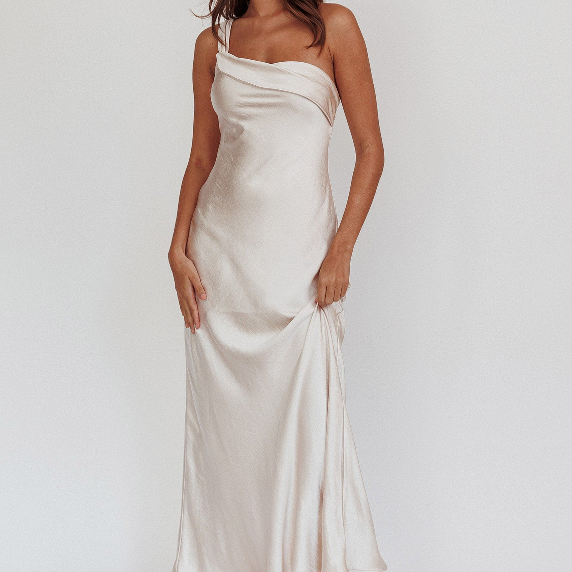 Carmel One-Shoulder Sash Maxi Dress Champagne 4