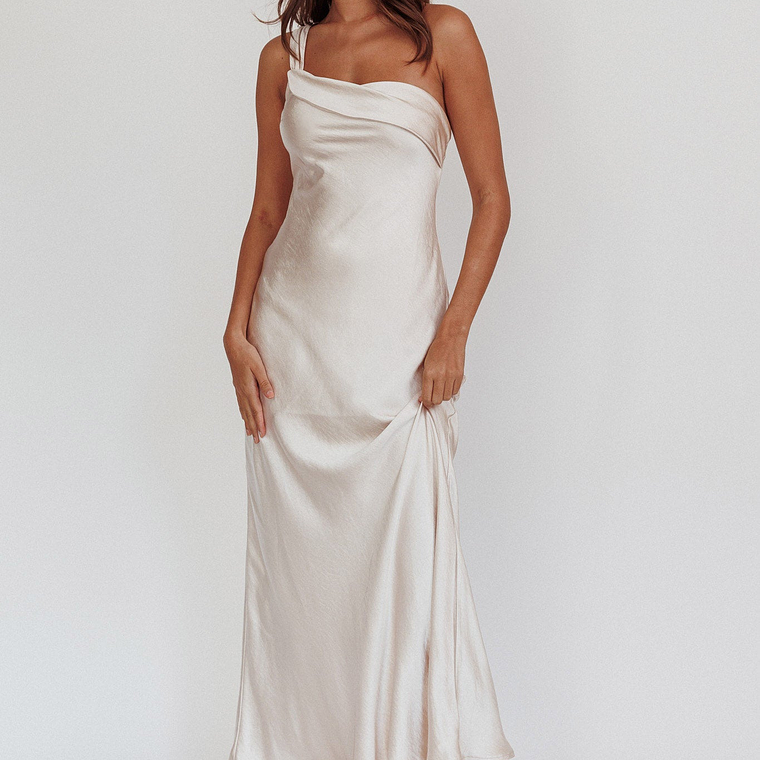 Carmel One-Shoulder Sash Maxi Dress Champagne 4