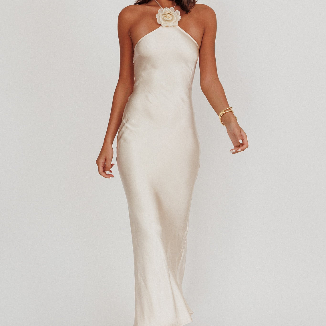 High Roller Flower Decoration Halter Dress Champagne 3