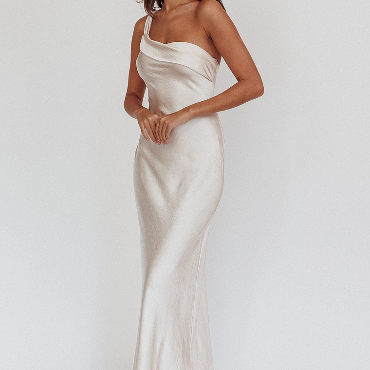 Carmel One-Shoulder Sash Maxi Dress Champagne 6