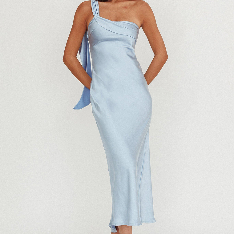 Carmel One-Shoulder Sash Maxi Dress Baby Blue 1