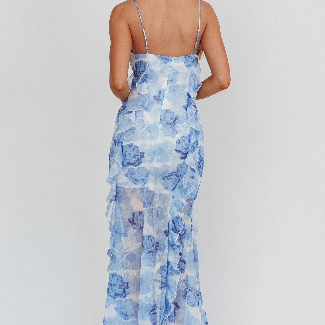 Frannie Vertical Ruffle Maxi Dress Floral Blue 3