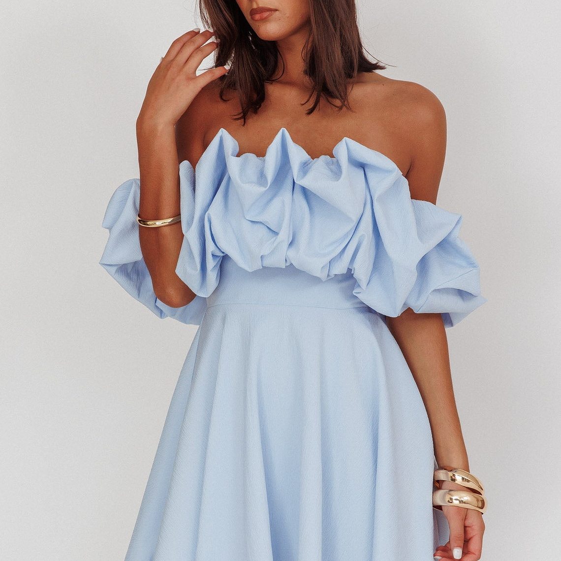 Kailynn Off-Shoulder A-Line Mini Dress Blue 1