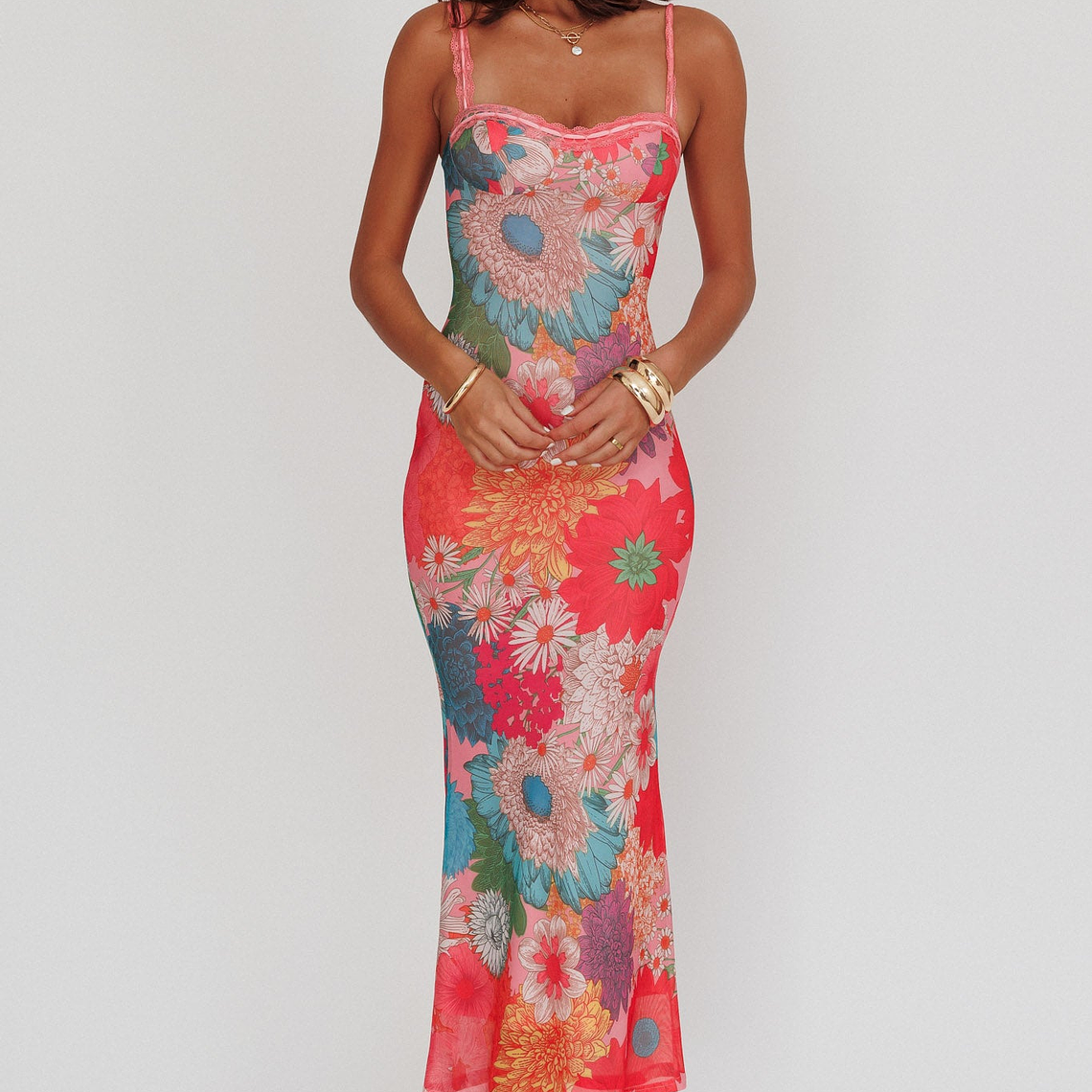 Girl Power Lace Strap Maxi Dress Pink 3