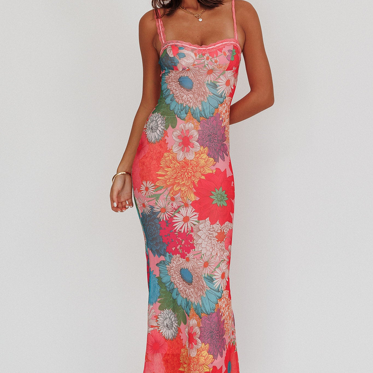 Girl Power Lace Strap Maxi Dress Pink 5