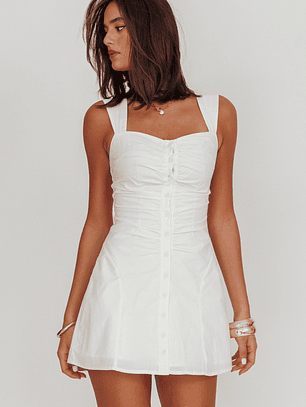 High Tide Buttoned Textured Mini Dress White