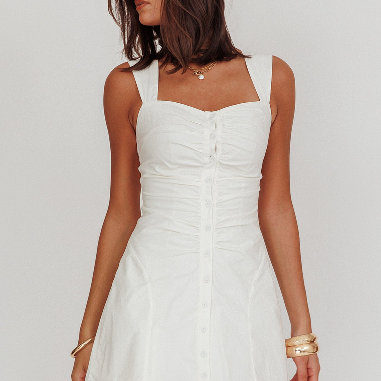 High Tide Buttoned Textured Mini Dress White 1