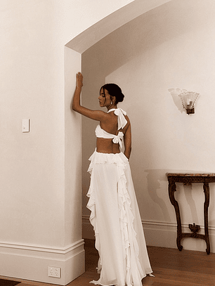 Santiago Cut-Out Ruffle Maxi Dress White