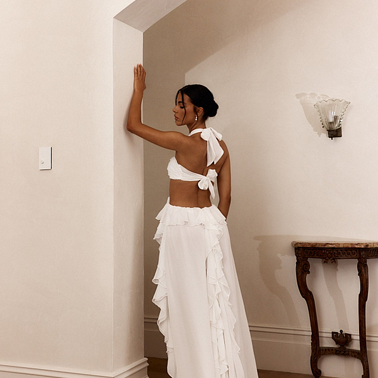 Santiago Cut-Out Ruffle Maxi Dress White 2