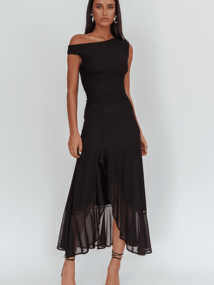 Moonlit Magic Asymmetric Neckline Maxi Dress Black