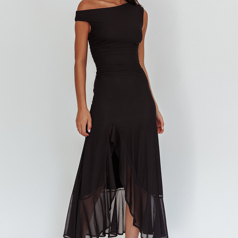 Moonlit Magic Asymmetric Neckline Maxi Dress Black 1