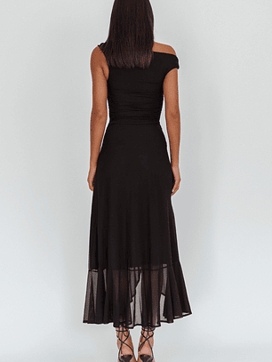 Moonlit Magic Asymmetric Neckline Maxi Dress Black