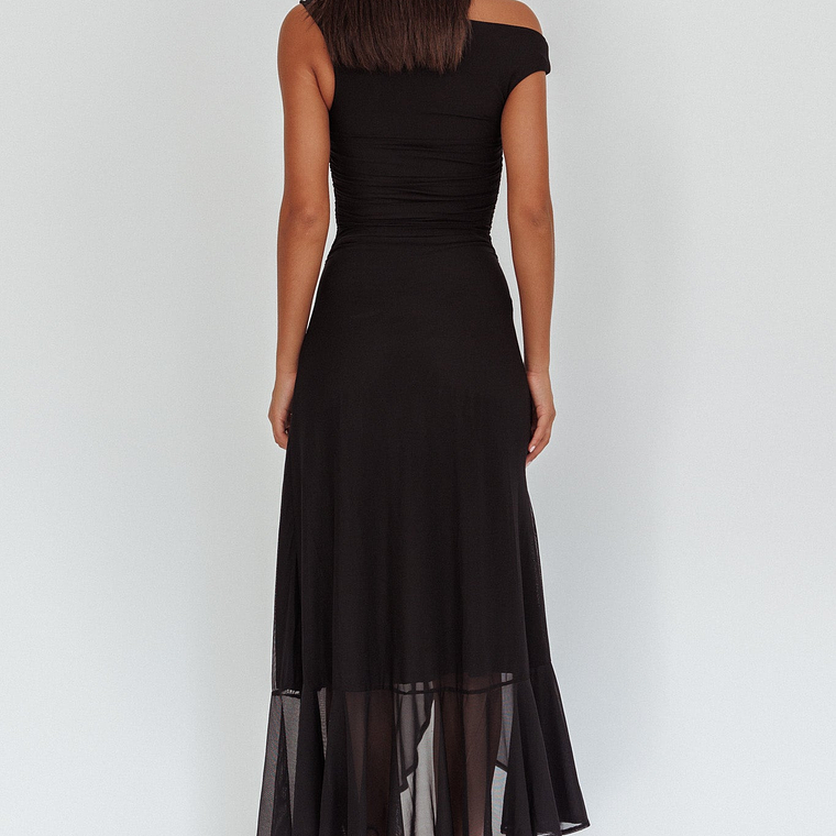 Moonlit Magic Asymmetric Neckline Maxi Dress Black 2