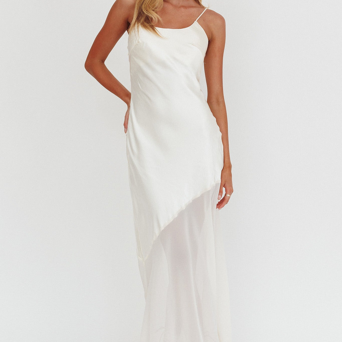 Gilded Dream Chiffon Hem Maxi Dress Oyster 5