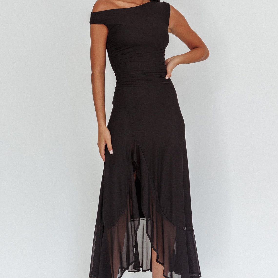Moonlit Magic Asymmetric Neckline Maxi Dress Black 5